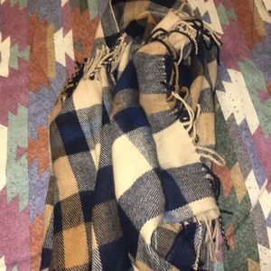 Tan and navy plaid scarf